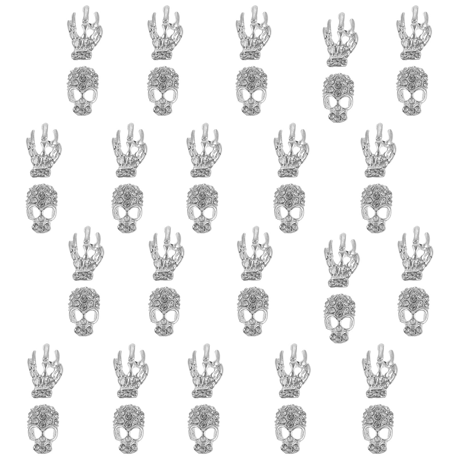 Beaupretty 40pcs Halloween Nail Charms - 3D Skull Hand Nail Art Decals with Rhinestones | Punk Style Alloy Metal Nail Decorations for Halloween Parties, Gothic Nail Art & DIY Manicures (Silver)