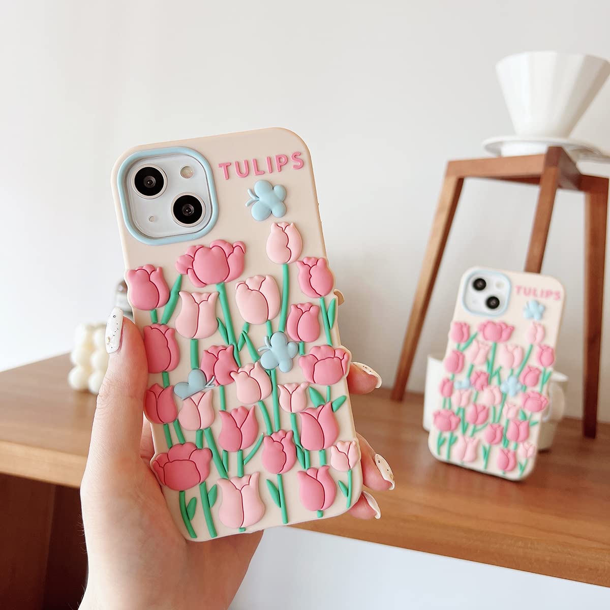 3D Tulip Flower Butterfly Cute Soft Silicone Shockproof iPhone 11 Pro Max Case with Lanyard - Kawaii Cartoon Phone Cover for Women, Perfect for Daily Use, Travel & Gift Giving