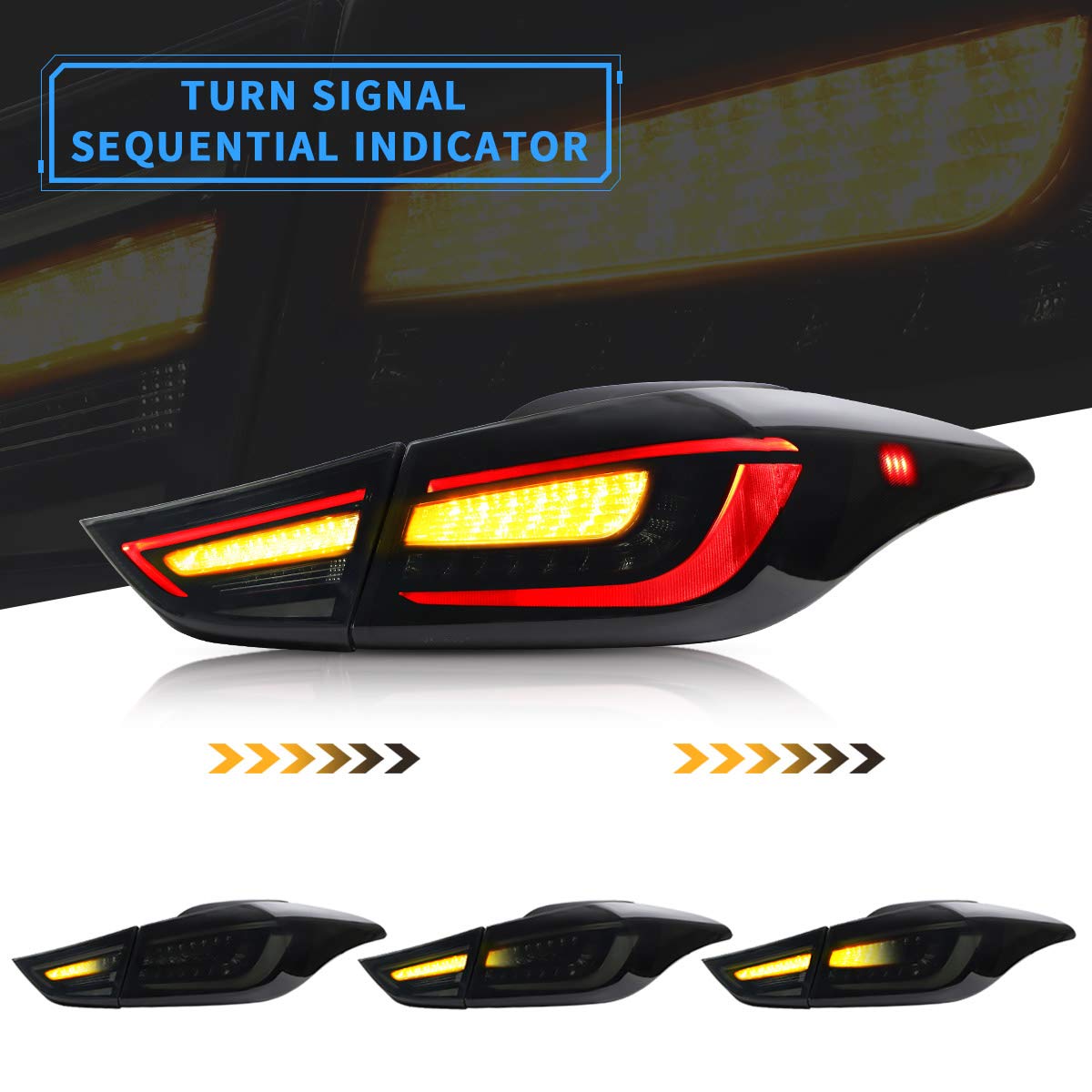 VLAND LED Tail Lights for Hyundai Elantra 2012-2016 Sedan & Coupe 2013-2014 - Amber Sequential Turn Signal, Smoke Tinted Rear Light Assembly (Pair) - Upgrade Your Car's Style & Safety for Night Driving
