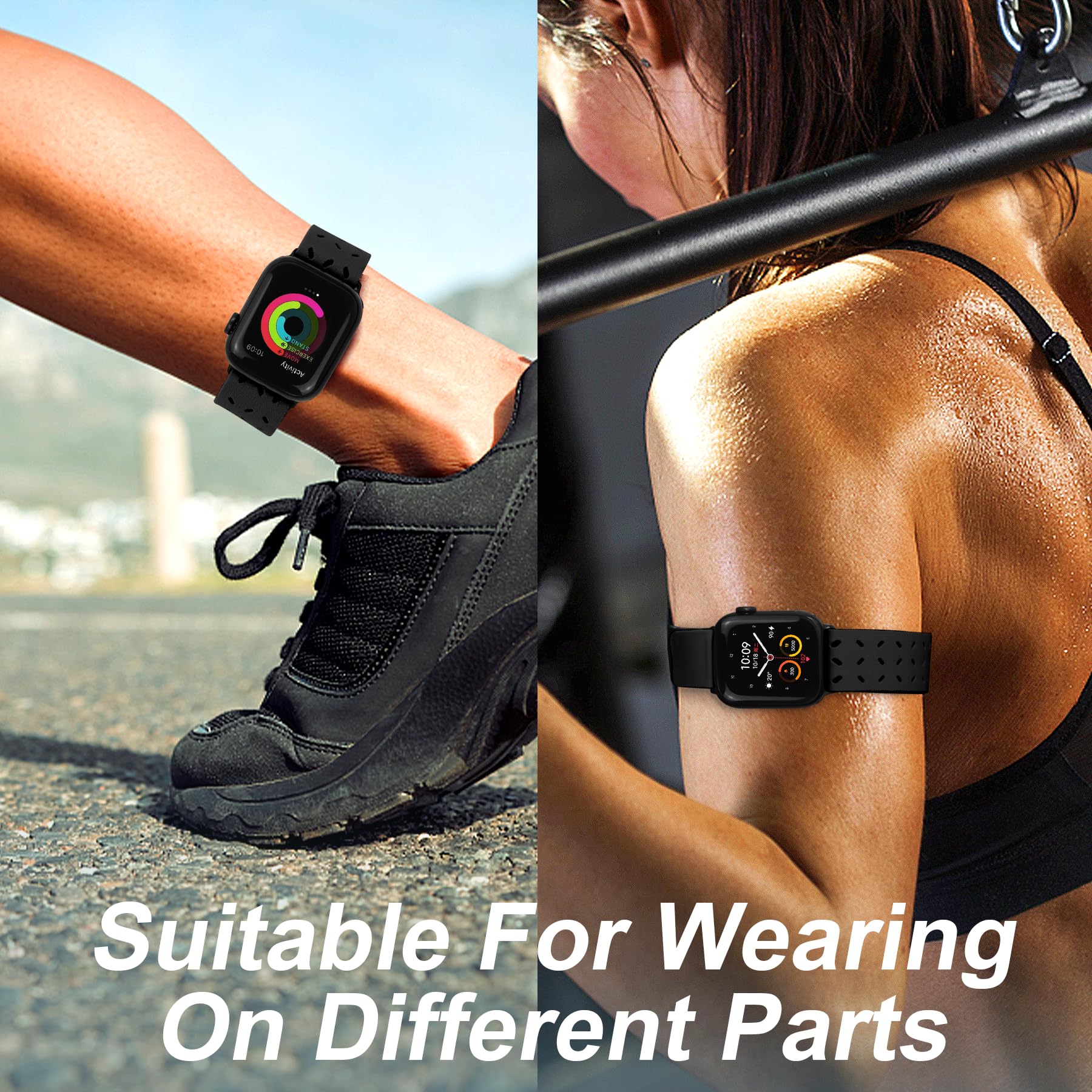 JR.DM Ankle Arm Bands for Apple Watch 45mm 44mm 41mm 40mm - Compatible with iWatch SE Series 9 8 7 - Breathable Lycra Sports Armband for Running, Walking, Gym & Fitness - Adjustable Stretchy Ankle Strap for Women & Men