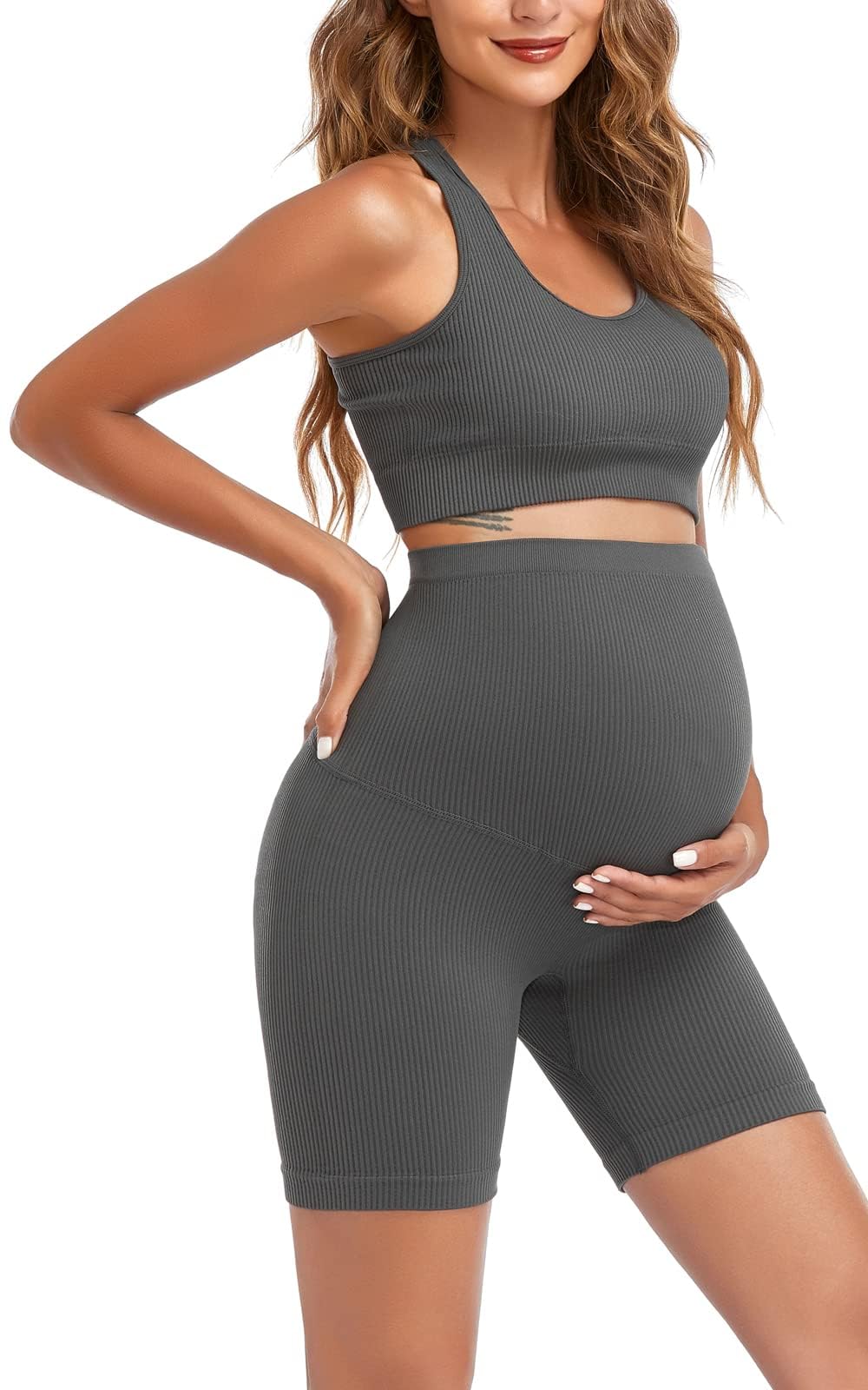 Comfortable Maternity 2-Piece Outfit Set - Nursing Bra & Yoga Shorts for Pregnant Women - Soft Lounge Wear for Pregnancy Yoga, Workout & Relaxation at Home