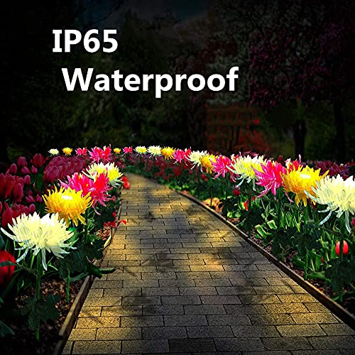 4 Pack Solar Garden Lights - Waterproof Outdoor Solar Lights with Large Chrysanthemum Flowers & Bigger Solar Panel for Patio, Yard, Pathway (Yellow) | Perfect for Landscape Lighting, Backyard Decor & Nighttime Safety