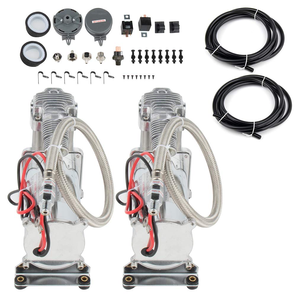 2 Pcs 12V 200 PSI Heavy Duty Air Horn Compressor Kit for Semi Trucks, Pickup Trucks & Boats - Loud Train Horn for Emergency, Safety & Off-Road Adventures