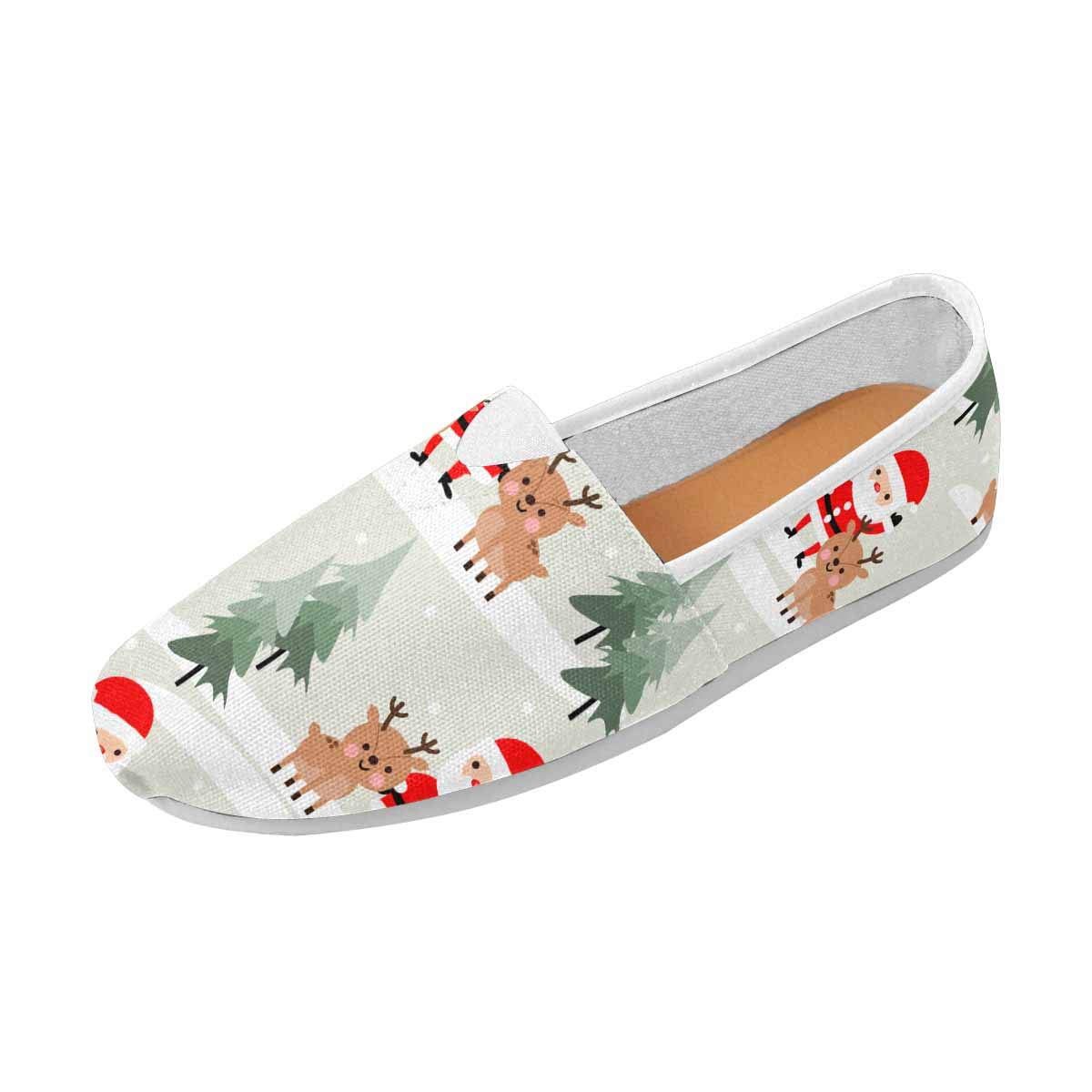 InterestPrint Women's Casual Loafers - Cute Christmas Santa Claus & Reindeer Canvas Flats Shoes | Comfortable Slip-On Shoes for Holiday Parties, Gift Giving & Winter Fashion