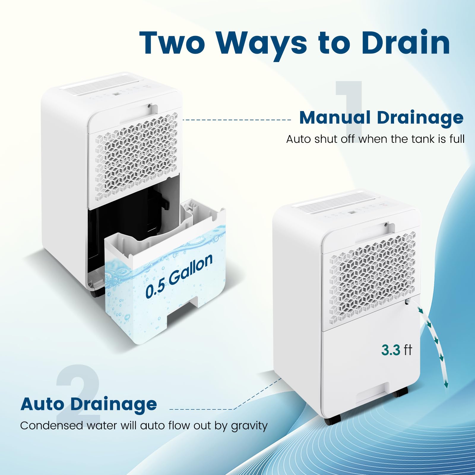 COSTWAY 2500 Sq. Ft Dehumidifier for Basement & Bathroom, 32 Pints Portable Quiet Dehumidifier with Sleep Mode, 24H Timer, Auto Shut Off, Auto Defrost & Drain Hose - Ideal for Home, Office, RV, and Laundry Room (Navy)