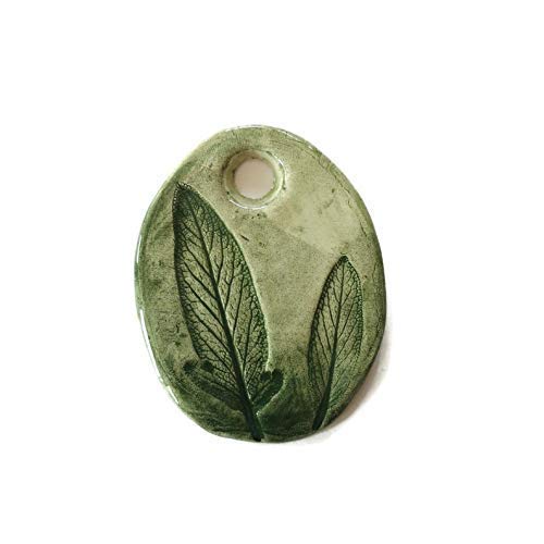 Extra Large Ceramic Sage Leaf Necklace Pendant - Engraved Botanical Charm for Women | Spiritual Jewelry, Yoga Accessory, Nature-Inspired Gift