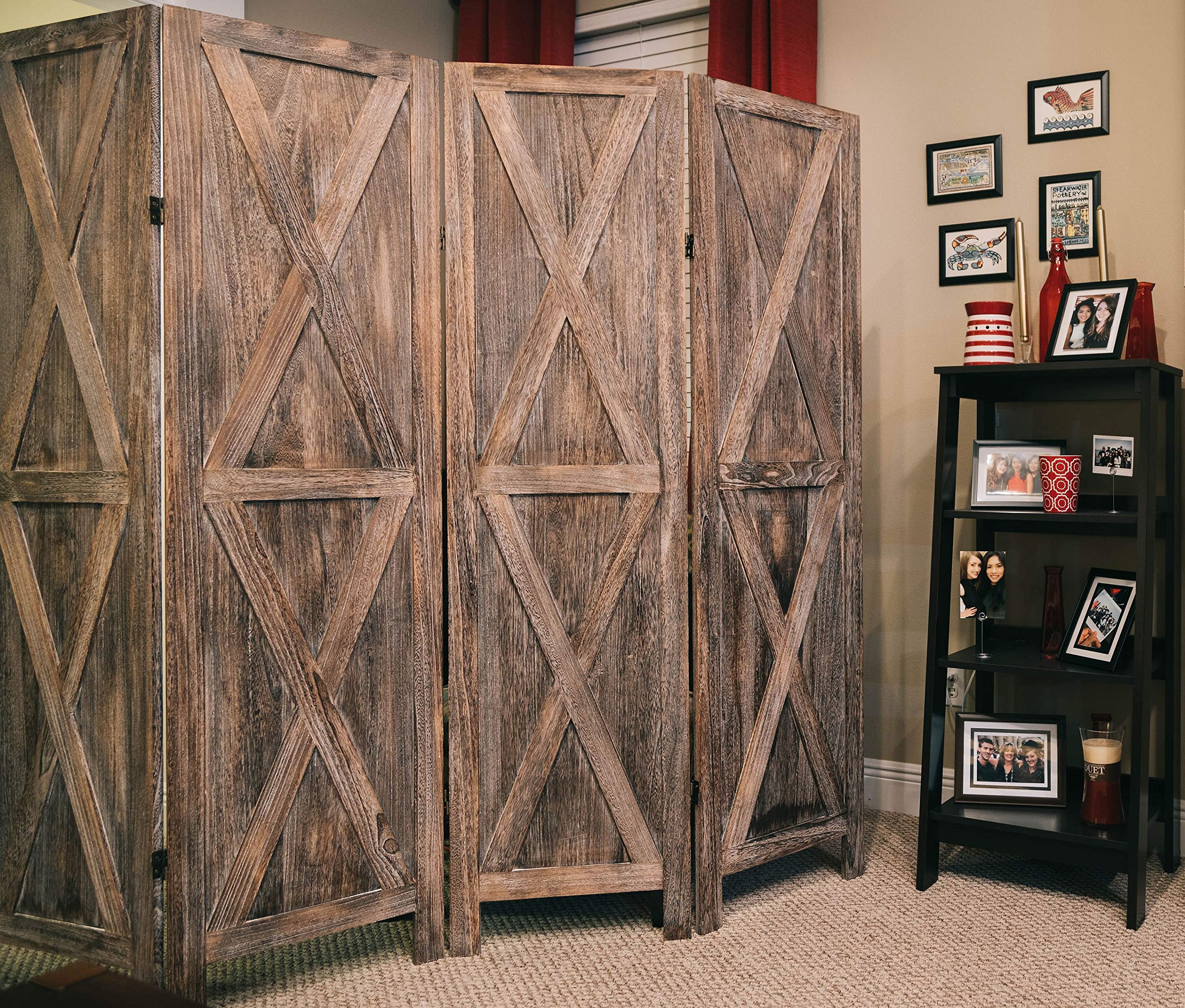Premium Rustic Barnwood Room Divider - Folding Privacy Screen for Home & Office Partition, Wall Separator, Temporary Wall (Barnwood X) | Perfect for Living Rooms, Bedrooms, and Open Space Dividers