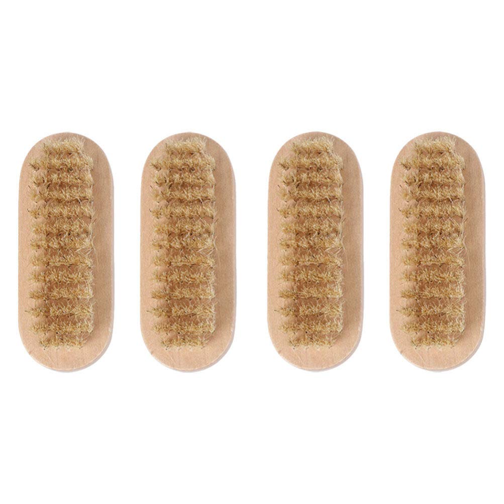 4pcs Natural Pig Bristle Nail Brush Set - Wooden Handle Nail Cleaning Brush for Manicure & Pedicure, Nail Polish & Foot Scrubber - Perfect for Home Spa, Salon Care & Gift Giving
