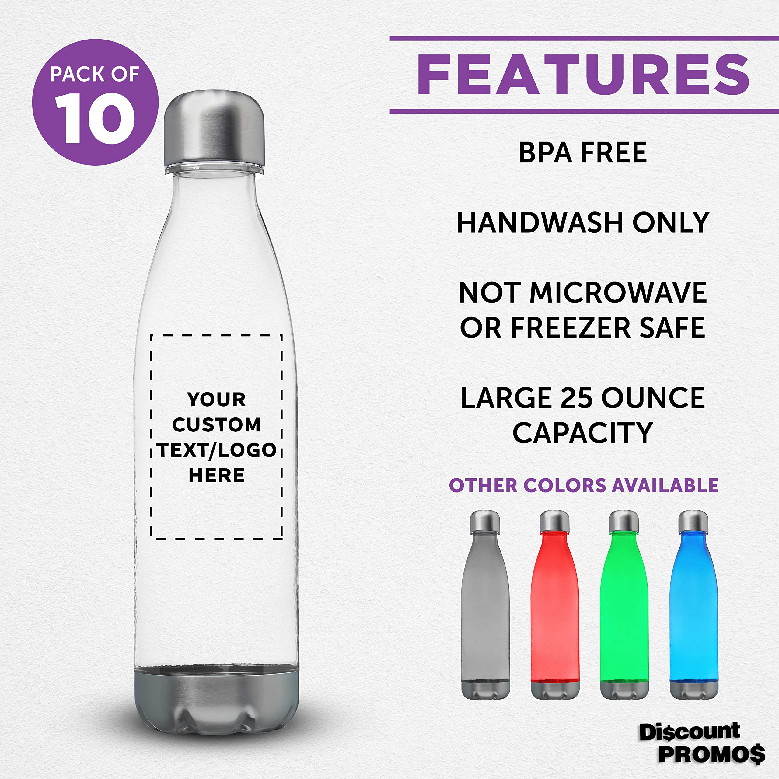 Custom Leak-Proof 25oz Plastic Water Bottles - Set of 10 BPA-Free Reusable Sports Bottles with Personalized Options | Ideal for Gym, Hiking, Cycling, Yoga & Outdoor Activities | Clear Cola-Shaped Design for Bulk Promotions