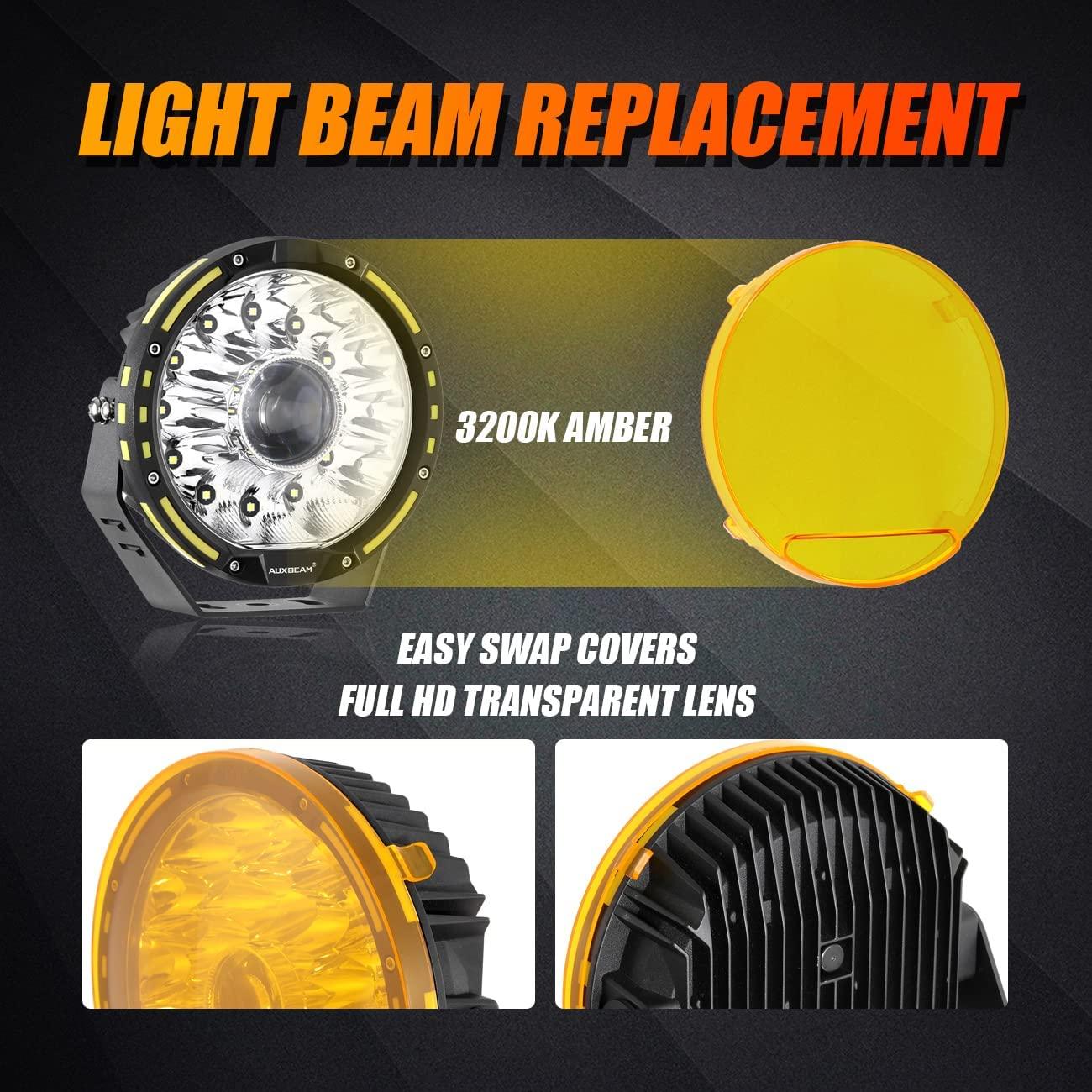 2-Pack 7 Inch Round LED Driving Light with Amber Cover - Durable Light Shield for Off-Road Trucks, ATVs, UTVs & Motorcycles - Waterproof Fog Lights for Night Driving & Adventure Vehicles