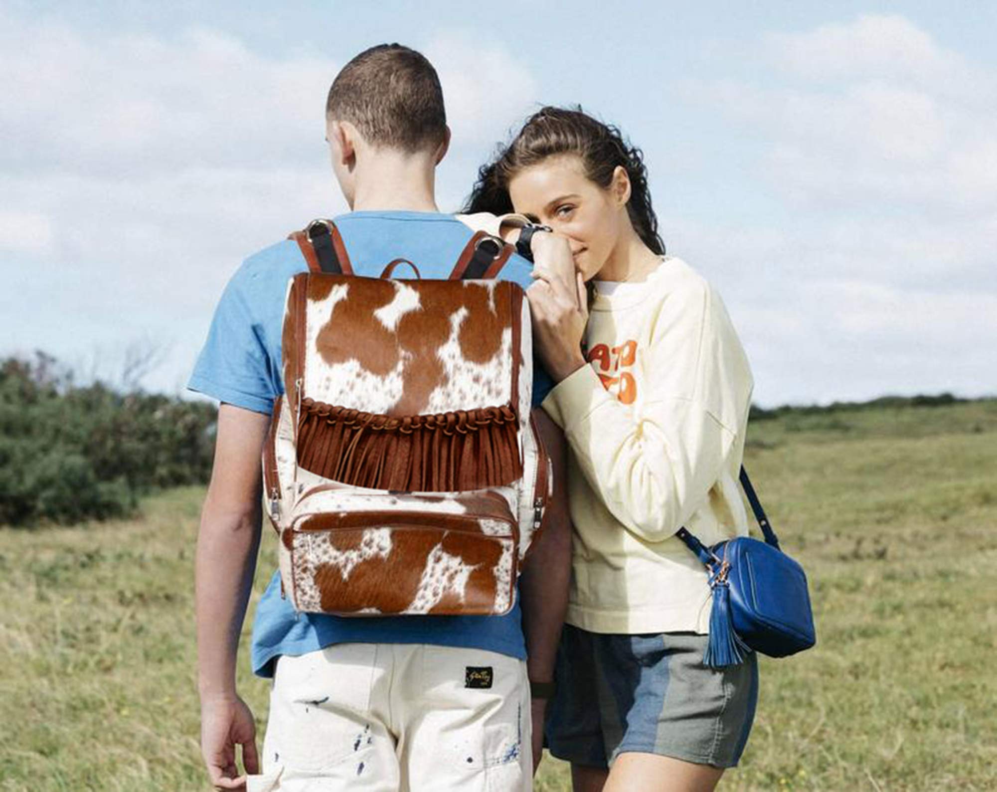 Stylish Cowhide Hair Print Fur Leather Fringe Diaper Backpack - Waterproof Travel Shoulder Bag for Moms, Baby Essentials & Outdoor Adventures | Perfect for Parenting, Day Trips & Airport Travel