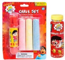 Ryan's World Bubble Blowing Kit & Sidewalk Chalk Set - Fun Outdoor Activities for Kids Birthday Party, Summer Playtime & Backyard Games