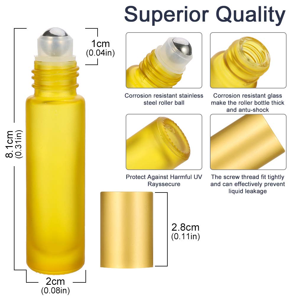 Tiopeia 8-Pack 10ml Essential Oil Roller Bottles - Frosted Glass Roll-On Bottles with Stainless Steel Balls for Aromatherapy, DIY Blends & Fragrance Oils | Perfect for Travel, Yoga, Massage & Stress Relief