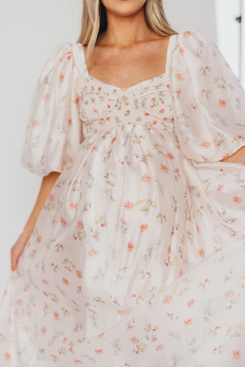 Harlow Maxi Dress - Tiny Pink Floral Print, Bump Friendly Maternity Dress, Inclusive Sizing S-3XL | Perfect for Summer Weddings, Beach Vacations & Casual Outings