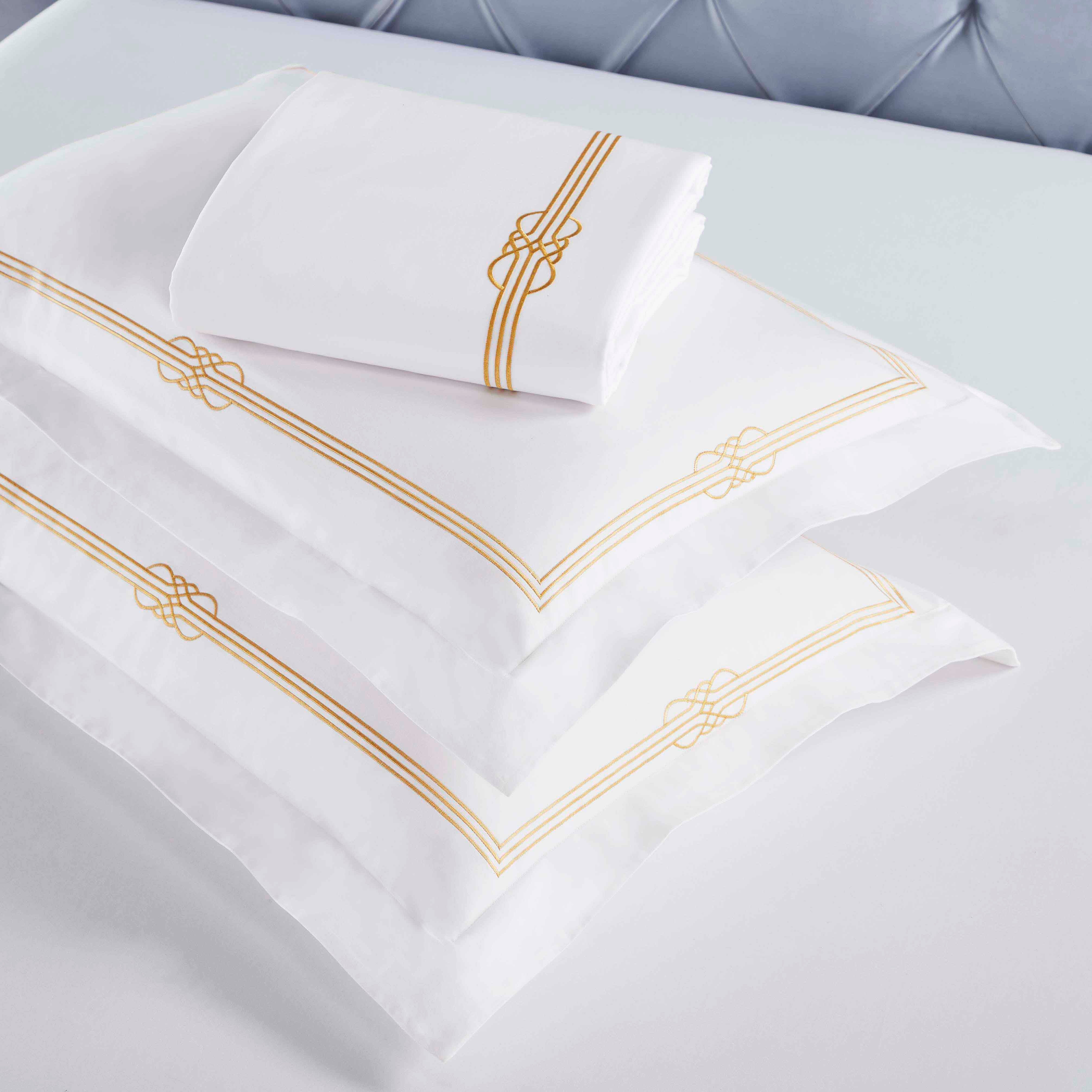 Moonlawn Cotton Gold Embroidered 3-Piece Duvet Cover Set - Queen Size Luxury Bedding for Master Bedroom & Guest Room