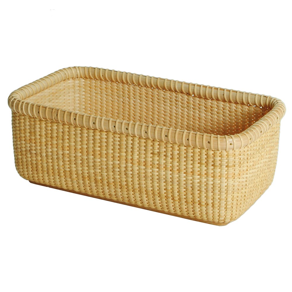Natural Rattan Storage Basket - Handwoven Cane-on-Cane Weave Nantucket Style Organizer Box for Home Decor, Shelf & Cabinet Storage - Perfect for Bathroom, Bedroom, and Office Organization
