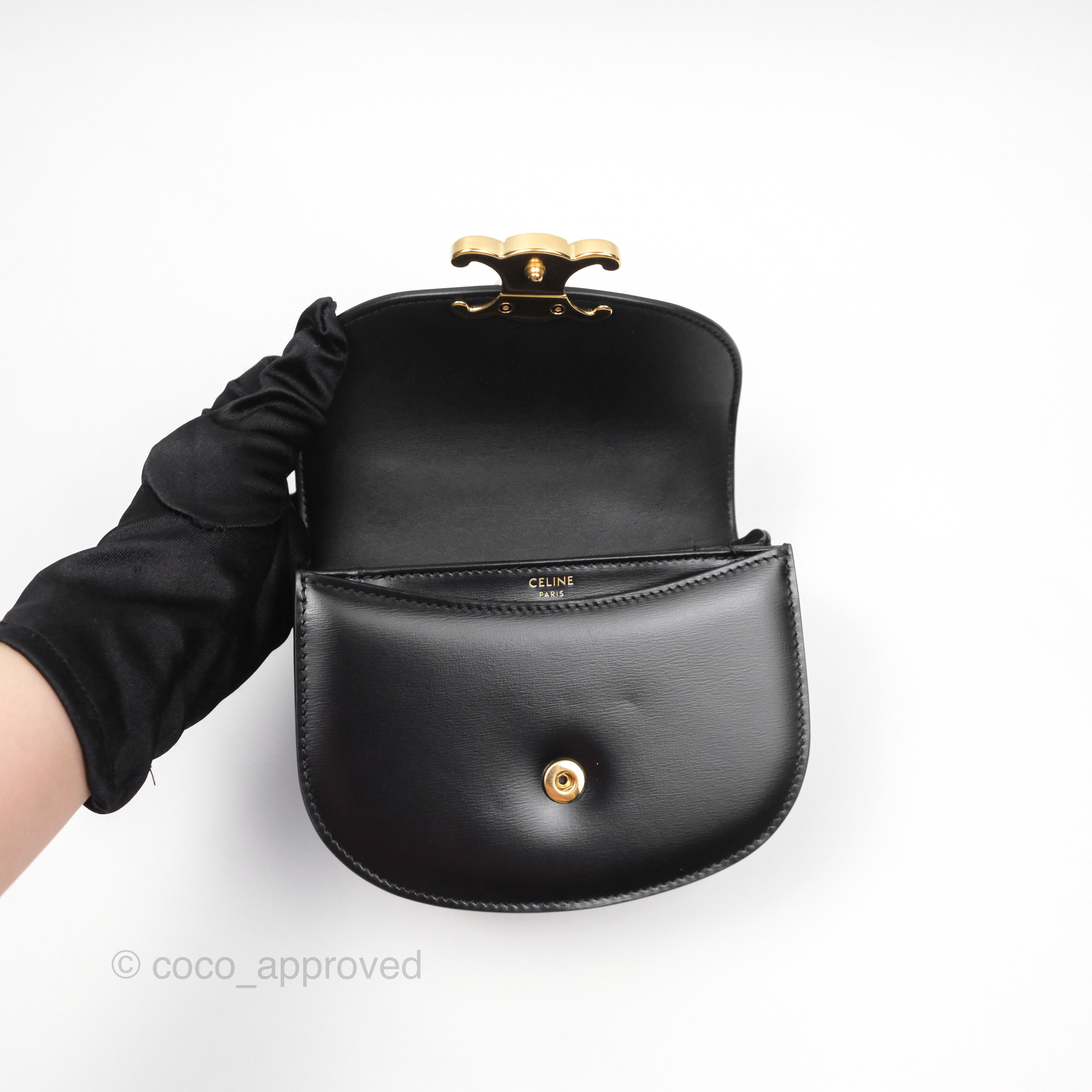 Celine Mini Besace Clea Shiny Calfskin Black Crossbody Bag for Women | Luxury Designer Handbag for Everyday Use, Date Night & Travel