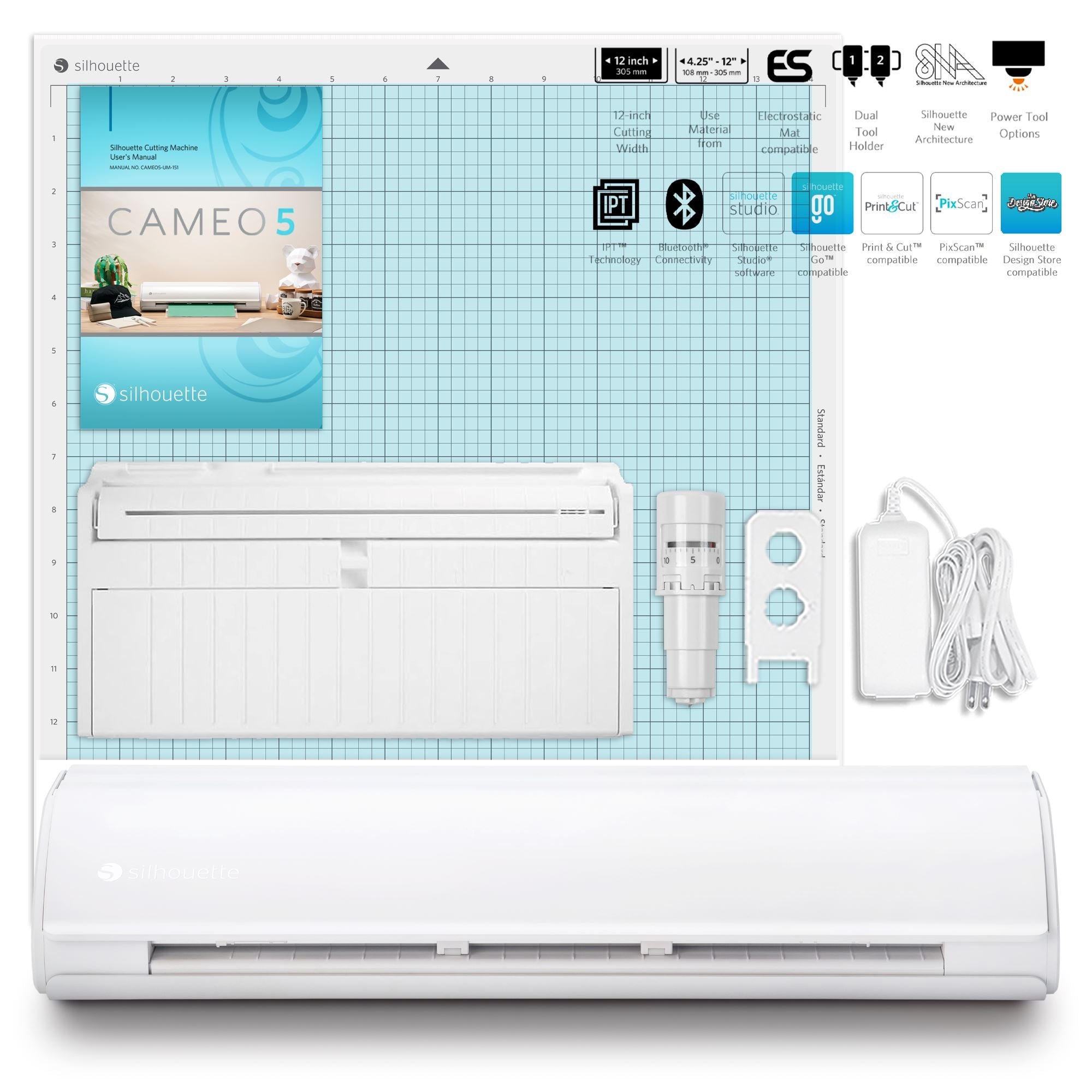 Silhouette Cameo 5 PLUS Business Bundle with Vinyl, Guides, Software & Tools - Perfect for DIY Crafts, Sign Making, and Home Decor Projects