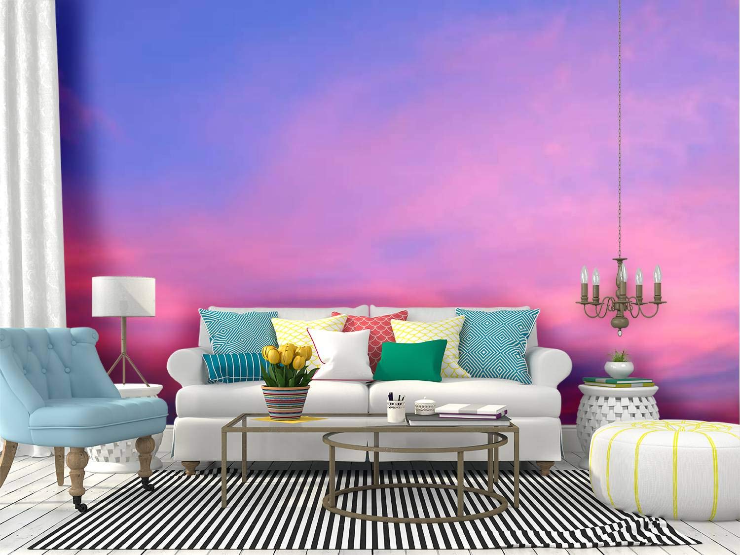 Abstract Blurry Pink and Purple Sky Sunset Peel and Stick Wallpaper - Self-Adhesive Removable Vinyl Wall Mural for Home Decor | Perfect for Bedroom, Living Room & Nursery Accent Walls