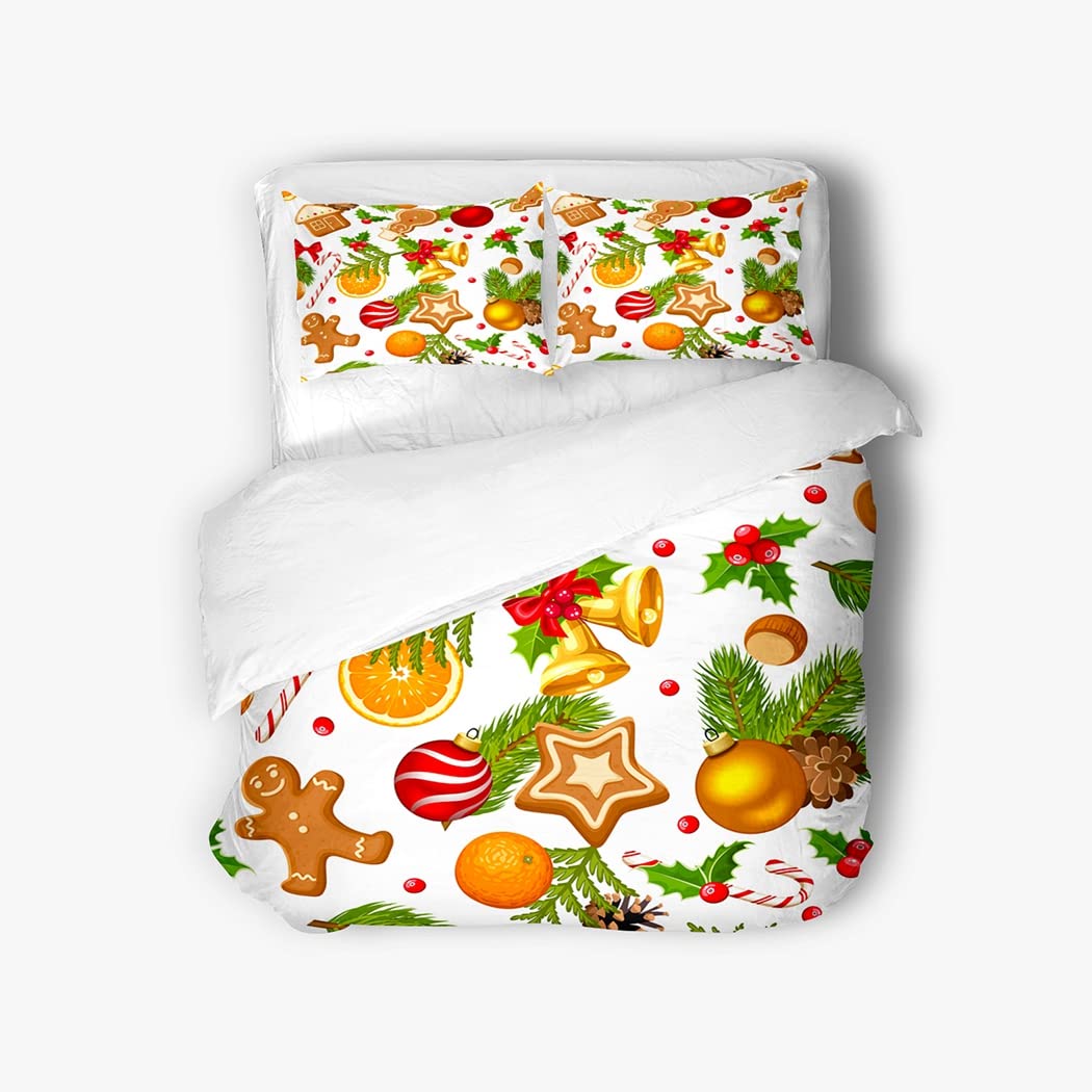 Meofo Christmas Gingerbread House Duvet Cover Set - Twin Size Red Holiday Bedding with 2 Pillowcases (3-Piece) for Kids, Teens & Adults | Xmas Tree & Jingle Bell Design | Perfect for Bedroom Decor, Winter Holidays & Cozy Seasonal Home Styling