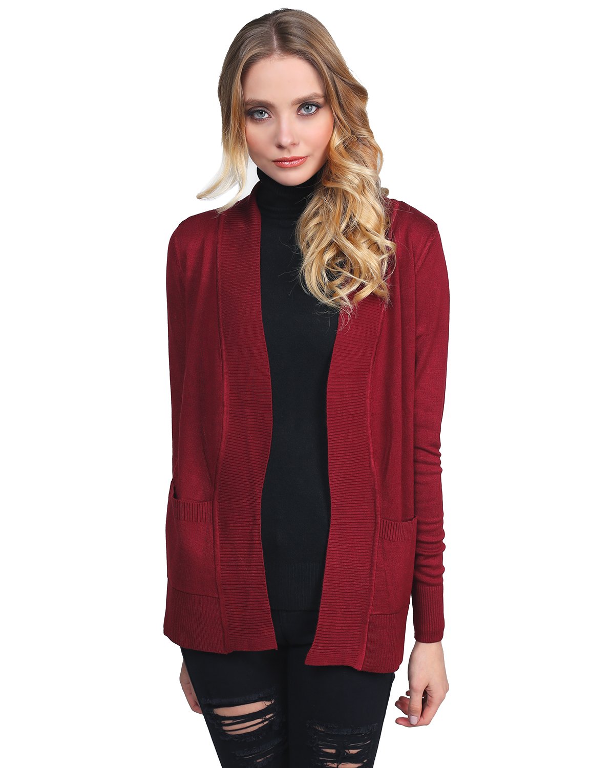 Women's Soft Stretch Open Front Knit Cardigan - Lightweight Comfortable Long Sleeve Sweater for Casual Wear, Office & Layering