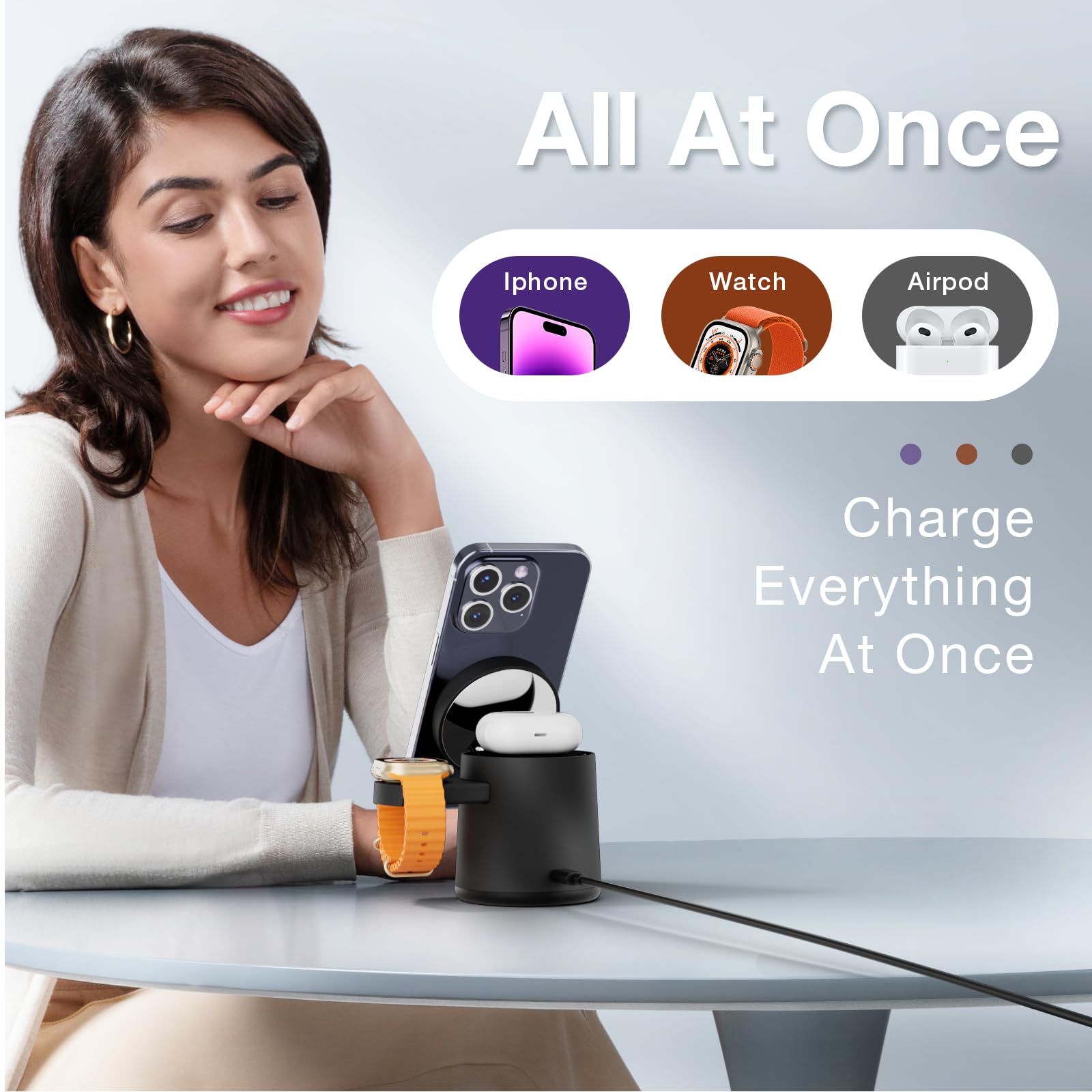 2025 Upgraded 3-in-1 Magnetic Wireless Charging Station - Fast Charging Dock for iPhone 16/15/14/13/12 Pro Max, Apple Watch & AirPods | Adjustable Portable Stand for Home, Office & Travel (Black)