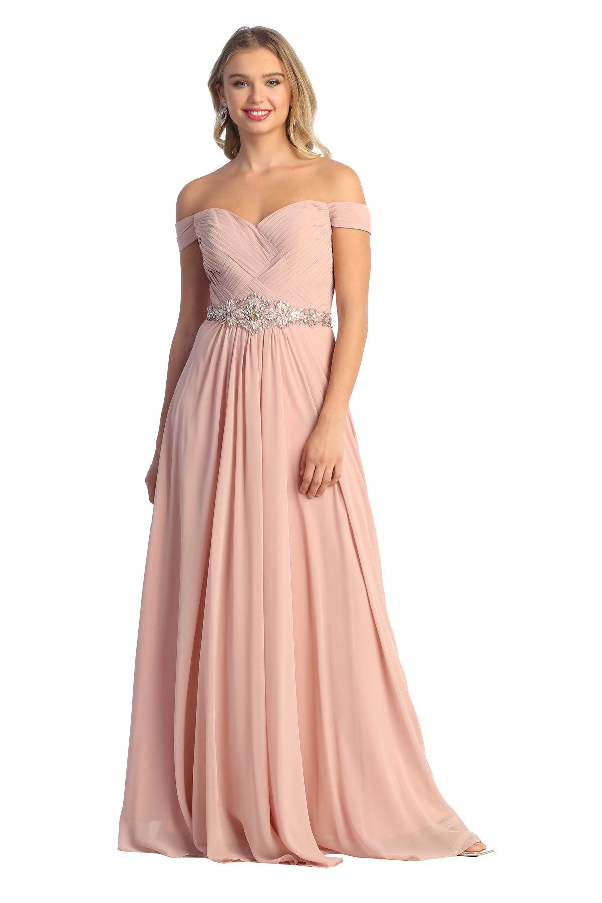 Elegant Off Shoulder Pleated Gown - Cindy Collection 50409 Formal Dress for Prom, Evening Party & Special Occasions