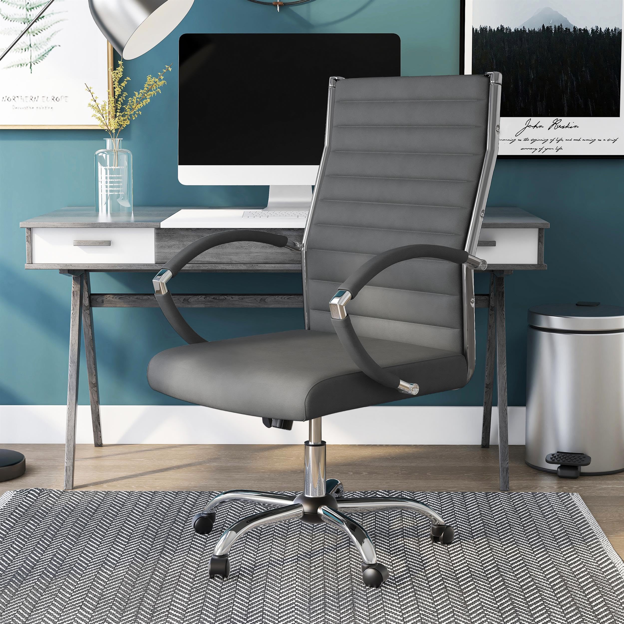 Furniture of America Damse Faux Leather Large Adjustable Office Chair in Gray - Ergonomic Executive Desk Chair for Home & Business Workspaces