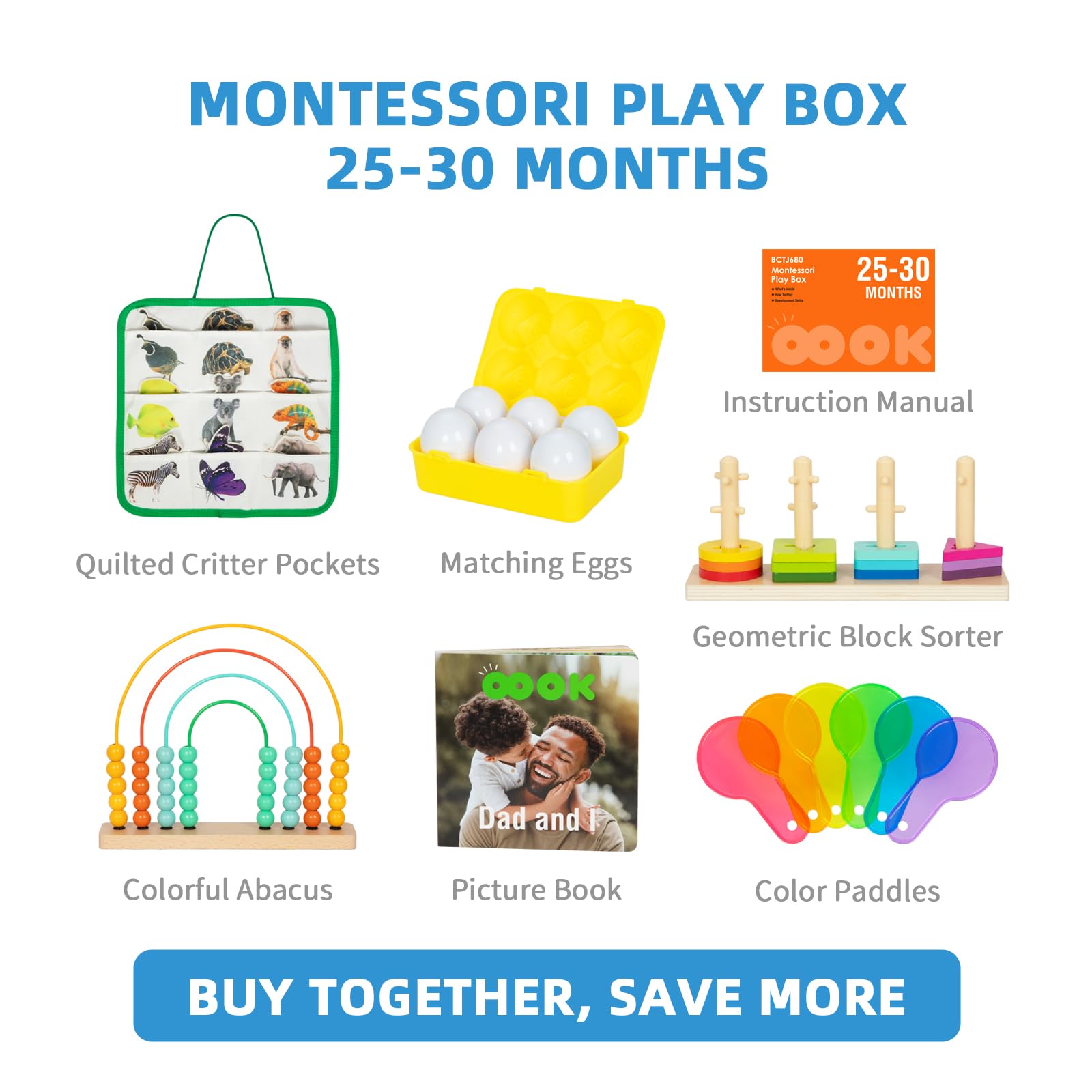 OOOK Montessori Toys for 2 Year Olds - 7-in-1 Educational Learning Set with Busy Book, Shape Matching Eggs, Stacking Blocks & Counting Abacus | Toddler Brain Development & Fine Motor Skills Toys for Preschool Learning | Perfect for Home, Classroom & Travel Playtime