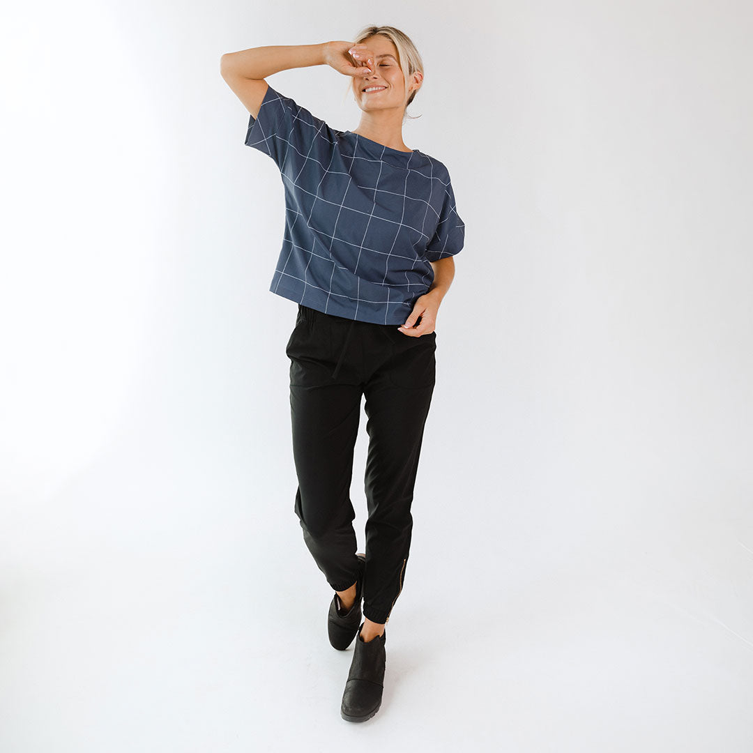 Boss Tee - Premium Indigo Windowpane Cotton T-Shirt for Men | Casual Wear, Street Style & Everyday Comfort