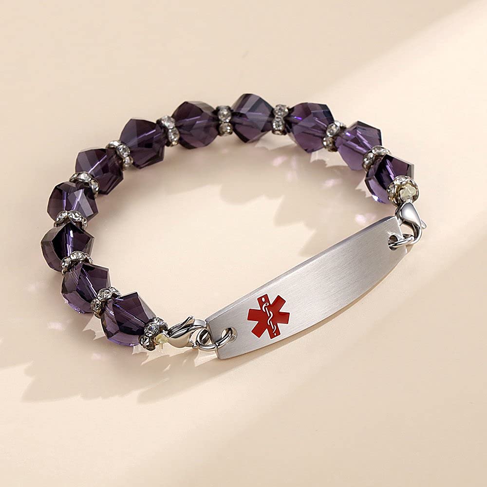 Custom Engraved Medical ID Bracelets for Women - 7.5 Inch Adjustable Beaded Alert Bracelet with Interchangeable Charms | Perfect for Diabetes, Allergies & Emergency Medical Identification