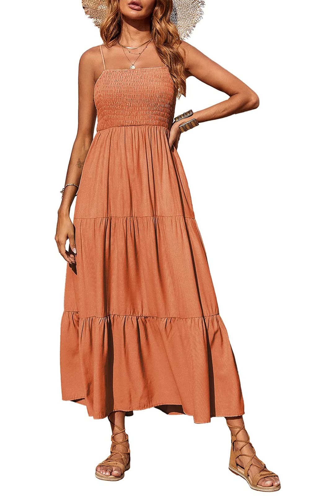 PRETTYGARDEN Women's Summer Maxi Dress - Casual Boho Sleeveless Spaghetti Strap Smocked Tiered Long Beach Sun Dress | Perfect for Vacation, Beach Party & Date Night