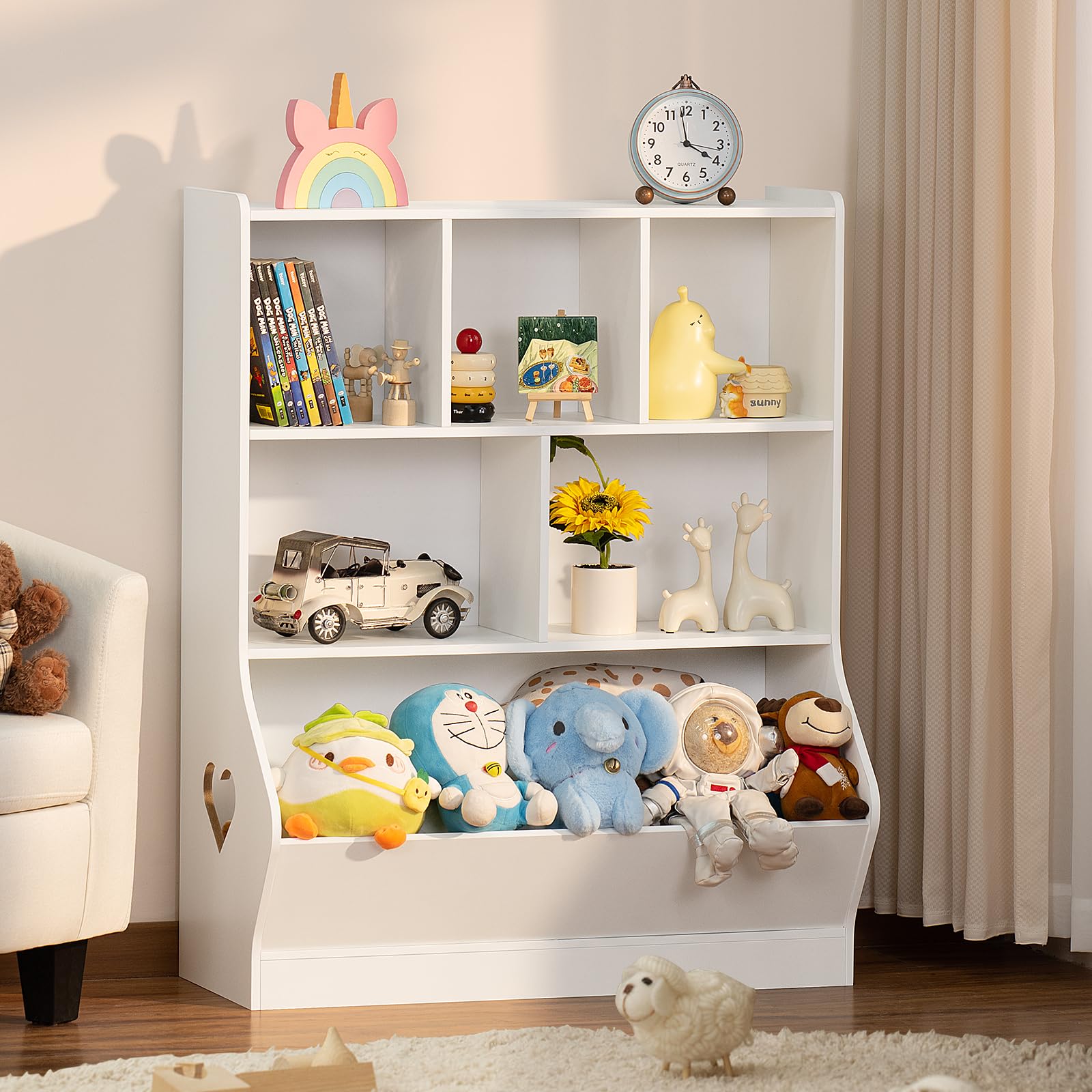Lerliuo 3-Tier Kids Toy Storage Organizer & Bookshelf - 7-Cubby Toy Cabinet for Playroom, Bedroom, Nursery - White Children's Bookcase (29.53