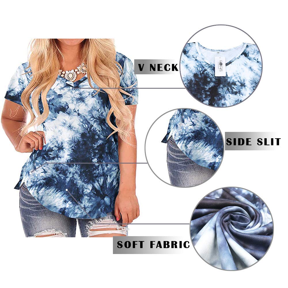 ROSRISS Plus Size Women's Tie Dye T-Shirts for Summer - Casual Short Sleeve Blouse for Beach, Vacation & Everyday Wear
