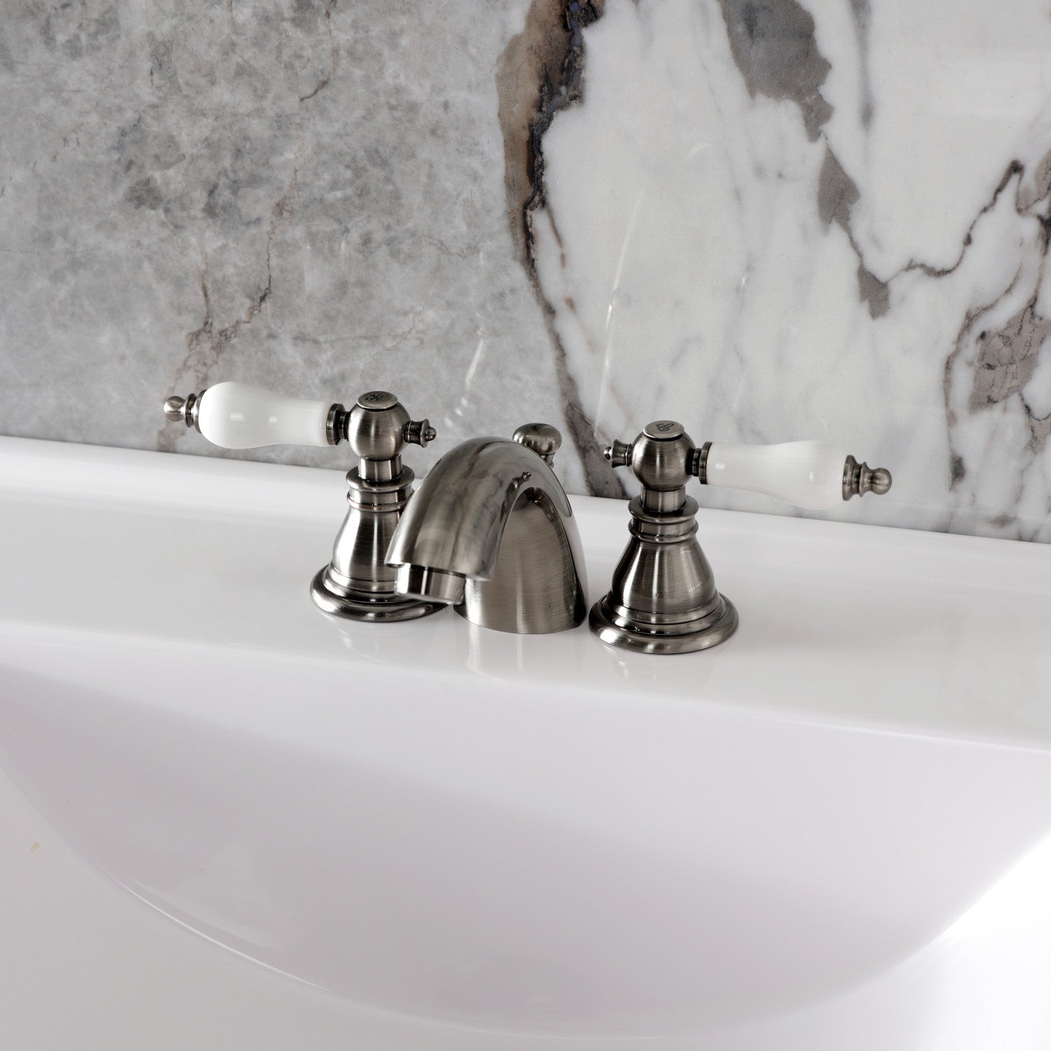 American Patriot KB953APL 3-Hole Deck Mount Mini Widespread Bathroom Faucet - Two Handle Design with Pop-Up Drain - Black Stainless Steel - Perfect for Small Bathroom Sinks and Powder Rooms