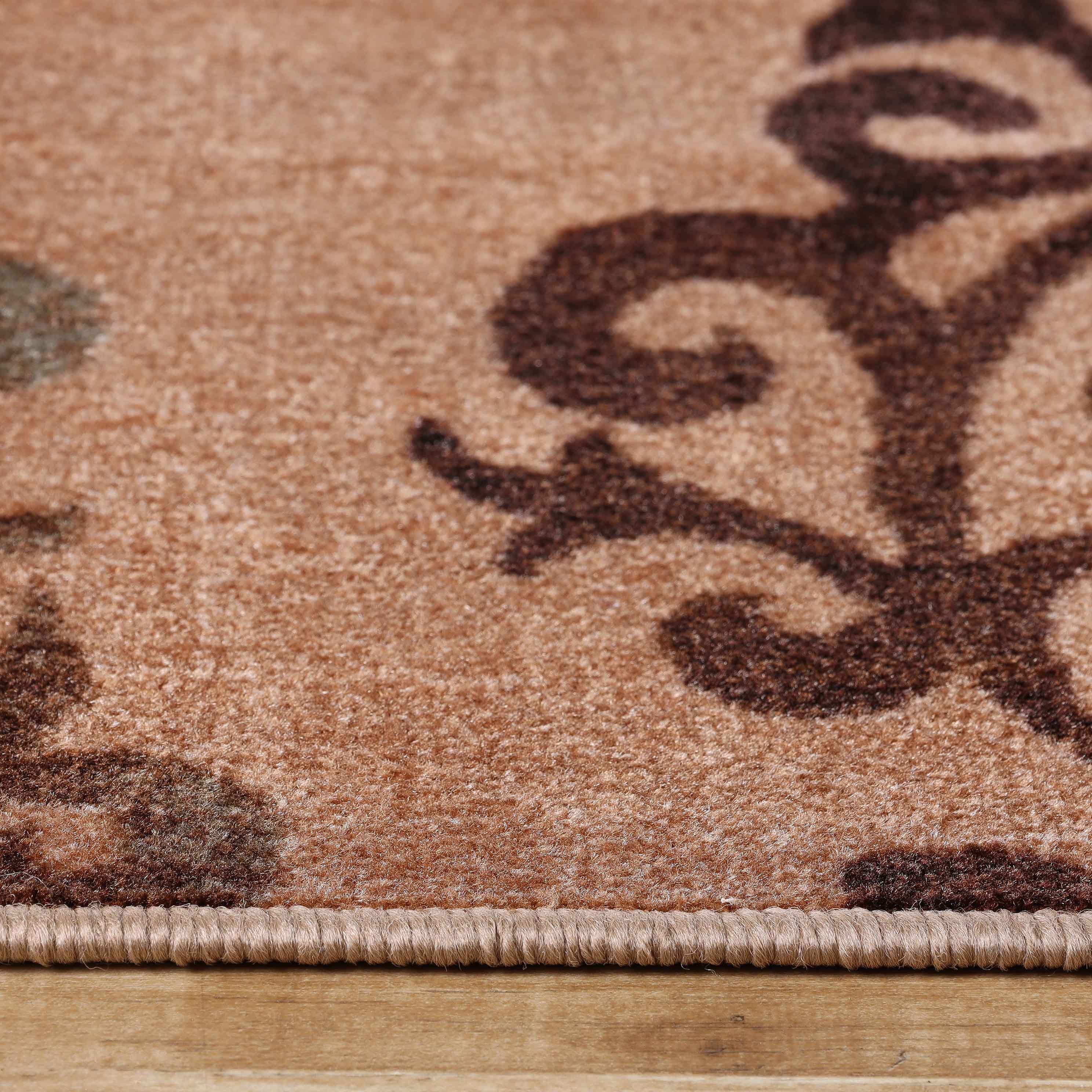 Non-Slip Washable Amber Floral Scroll Indoor Area Rug or Runner - Perfect for Living Room, Bedroom, and Hallway Decor
