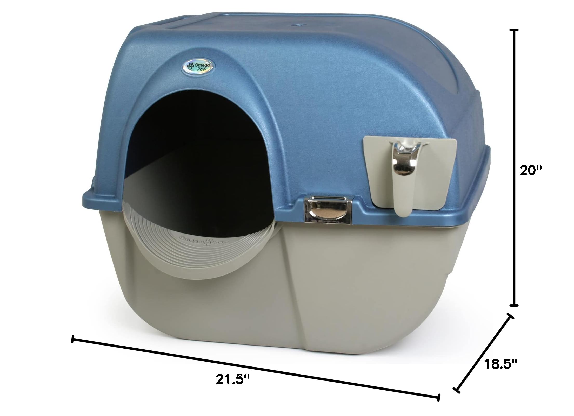 Omega Paw Premium Roll 'n Clean Self-Cleaning Litter Box for Large Cats - Pearl Blue (PR-RA20-1) - Odor Control & Easy Maintenance for Indoor Cat Litter Box Solutions