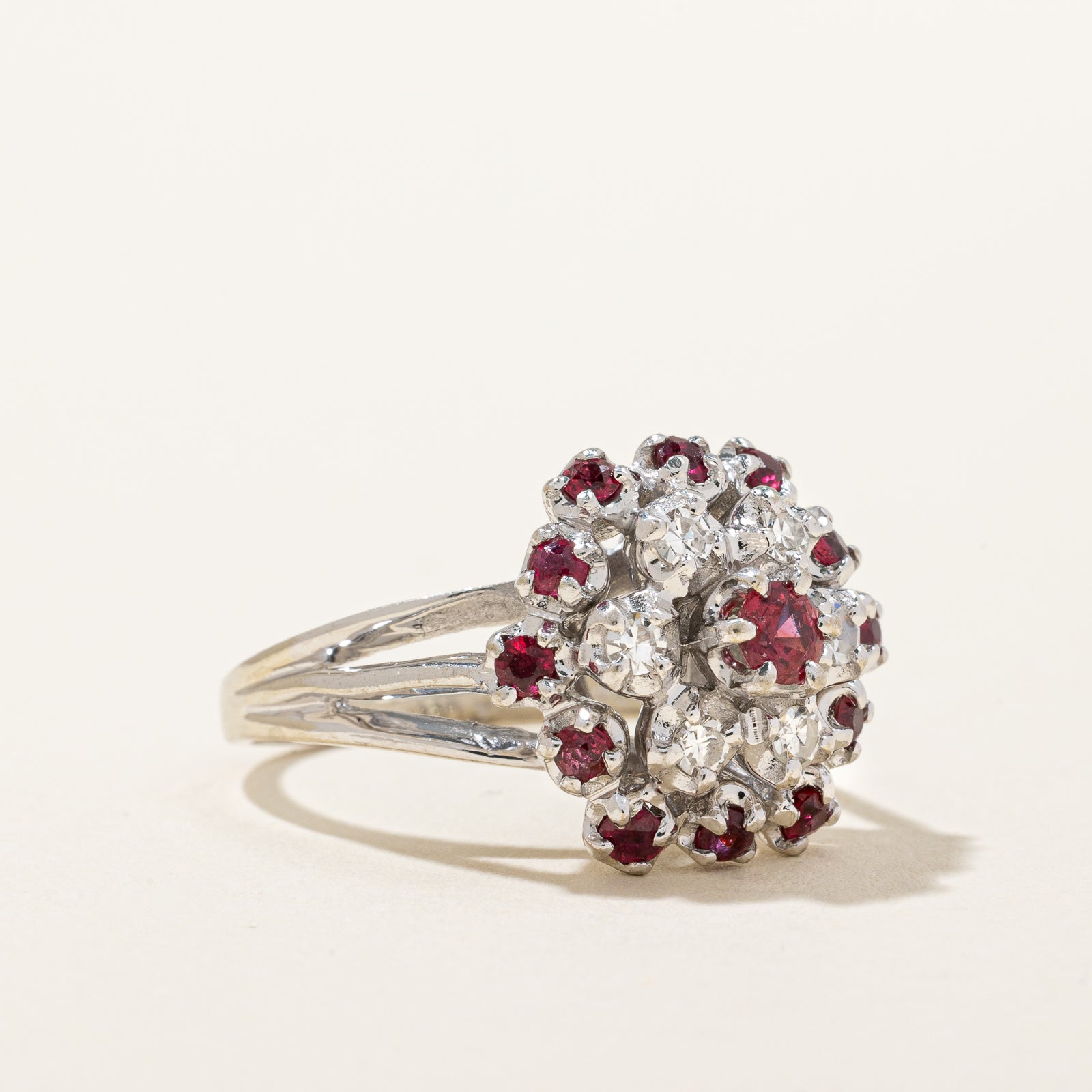 Ruby & Diamond Cluster Ring - 0.50ct Ruby & 0.18ctw Diamond Engagement Ring, Size 6 | Elegant Wedding Band, Anniversary Gift for Her, Perfect for Proposals & Special Occasions