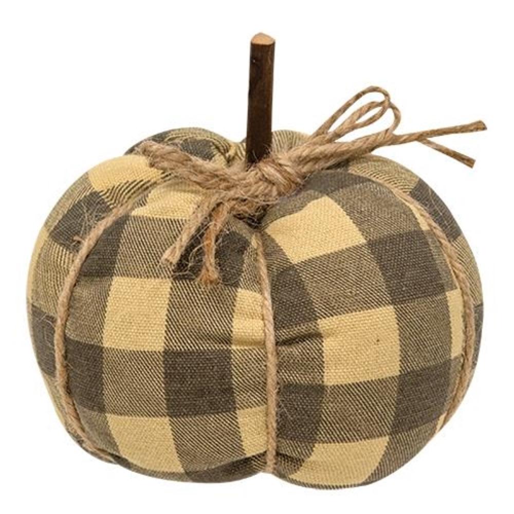 Soft Stuffed Gray Buffalo Check Pumpkin Plush - 4.5 x 4.75 Inches - Fall Home Decor, Thanksgiving Table Centerpiece, Autumn Nursery Decor, Seasonal Cushion Gift