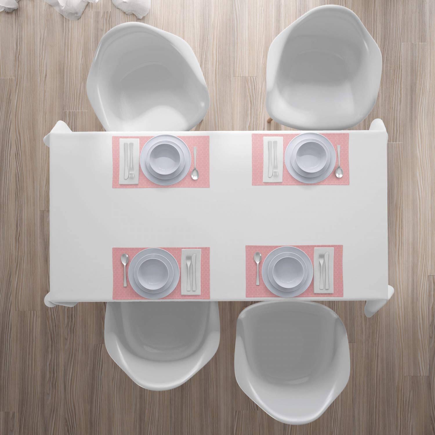 Ambesonne 4-Pack Geometric Placemats - Modern Hexagon Design Washable Fabric Table Mats for Dining Room & Kitchen Decor in Pastel Pink & White | Perfect for Dinner Parties, Holiday Gatherings & Everyday Use