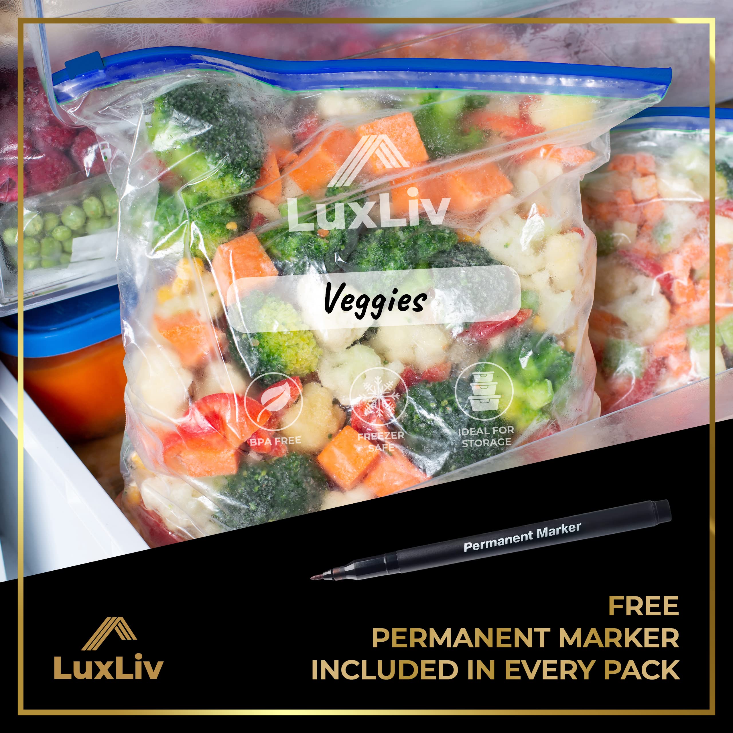 100-Pack LuxLiv® Premium Reusable Plastic Sandwich & Snack Bags - 7x8 Inch BPA-Free Freezer-Safe Food Storage Bags for Lunch, Meal Prep & Organization - Heavy Duty Ziplock Bags for Home, Office & Travel Use