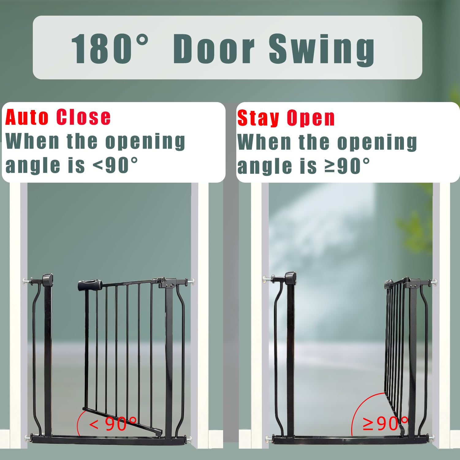 Extra Wide 76.4-81.1 Inch Heavy Duty Baby & Pet Safety Gate - Black Metal Pressure Mounted Walk-Through Doorway for Stairs, Hallways & Home Protection