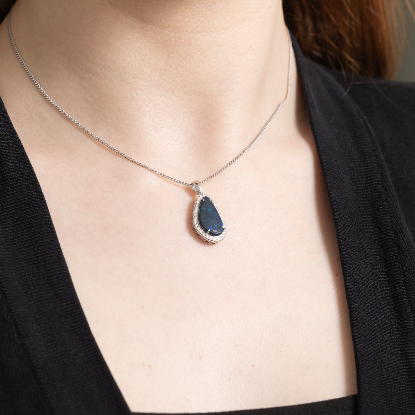 Exquisite 2.35ct Australian Opal & 0.32ct Diamond Pendant Necklace - Elegant Jewelry Gift for Women - Perfect for Weddings, Anniversaries & Special Occasions