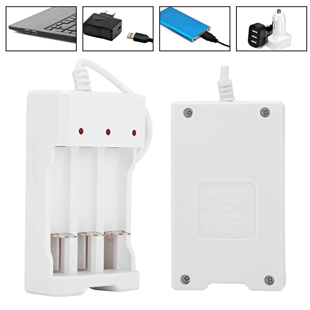 Portable 3-Slot AA AAA Rechargeable Battery Charger with USB - Fast Charging for Home, Travel & Emergency Power (Compatible with NiMH Batteries)