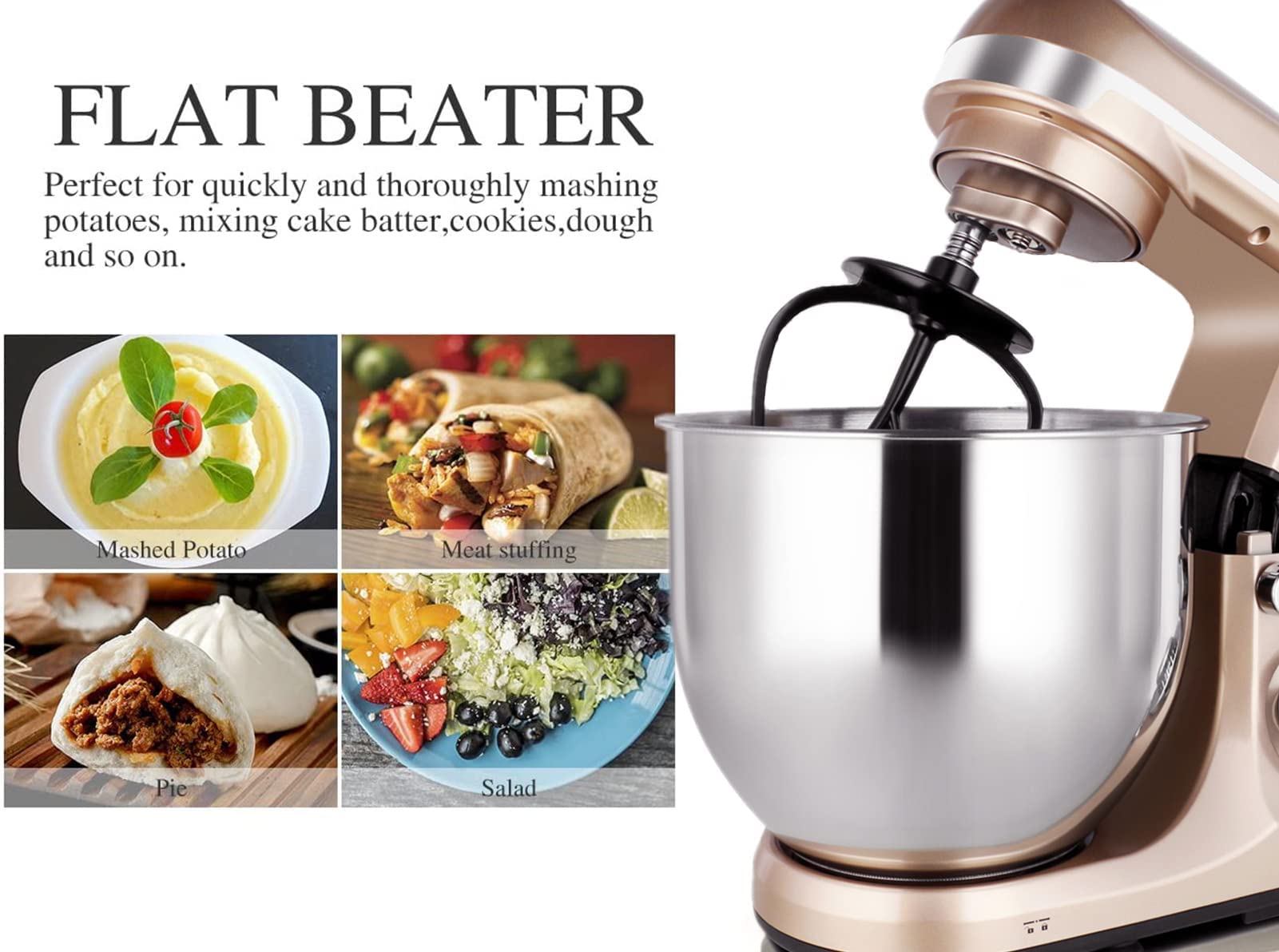 Professional 6-Qt Stand Mixer with Timer - 500W 6-Speed Tilt-Head Electric Kitchen Mixer, MK37 Model (Champagne) - Perfect for Baking, Dough Kneading & Cake Decorating