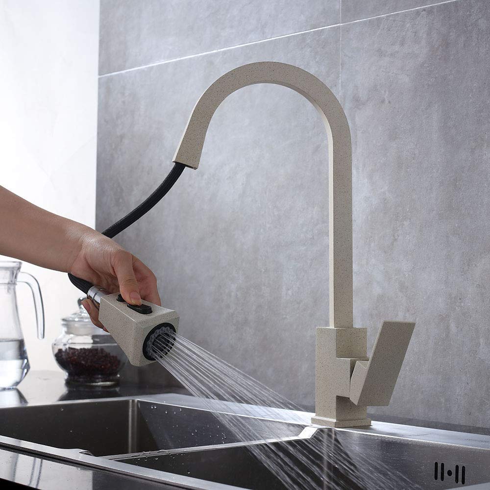 Multifunctional Single Handle Square Pull Out Kitchen Faucet with Sprayer - Easy to Install for Sink, Dishwashing & Food Prep (Brushed Nickel/Matte Black)