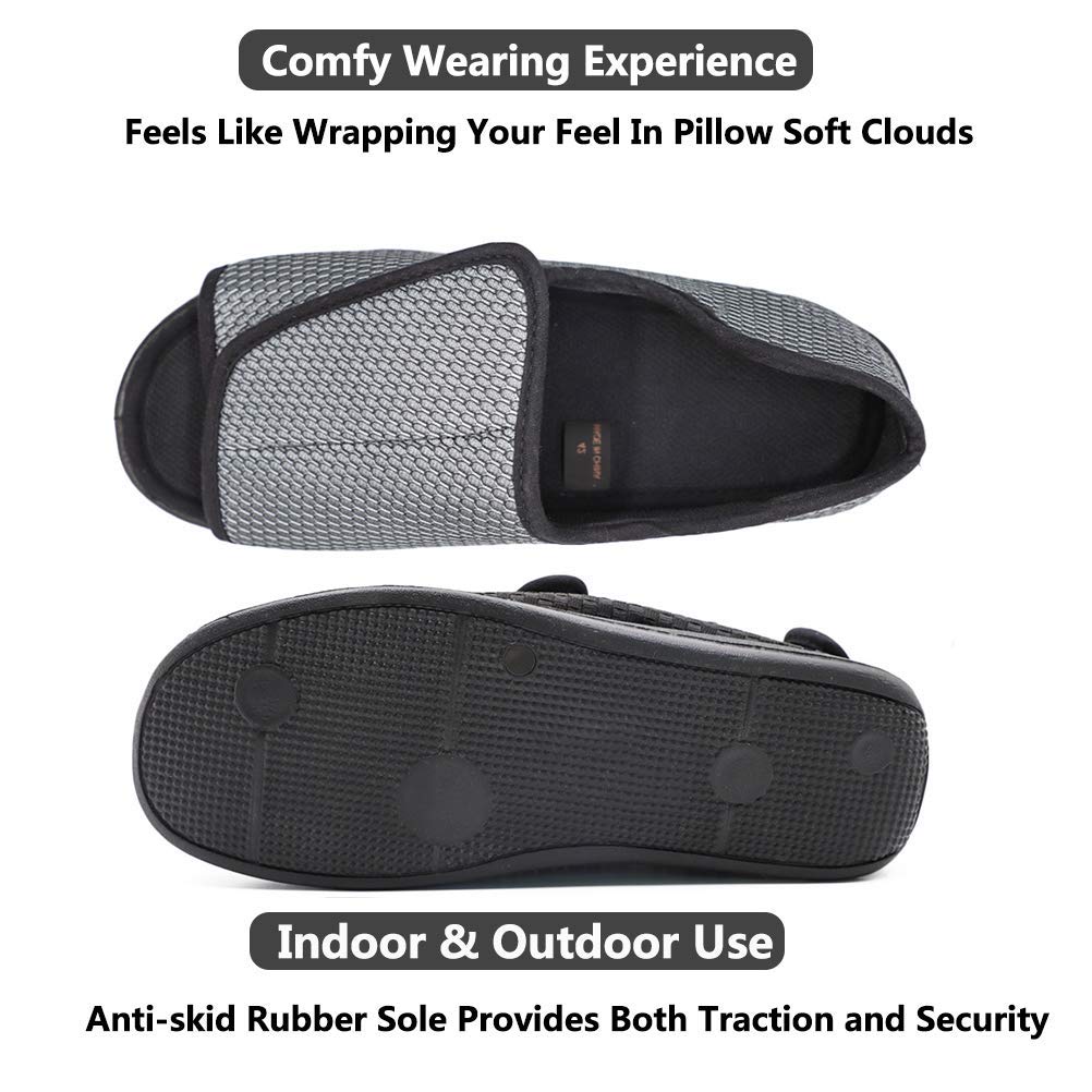 **Men's Open Toe Diabetic Slippers for Swollen Feet – Adjustable Orthopedic Walking Shoes for Arthritis, Edema & Elderly Men – Comfortable Wide Width Recovery Footwear for Home & Outdoor Use**