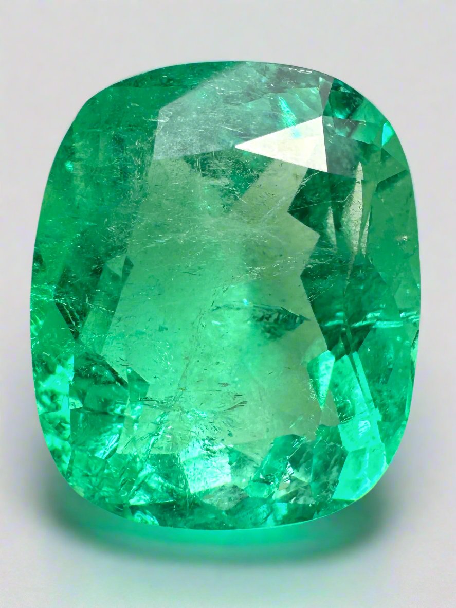 11.50 Carat Natural Muzo Colombian Emerald - 15.5x13mm Cushion Cut Yellowish Green Gemstone for Jewelry Making & Luxury Gifts