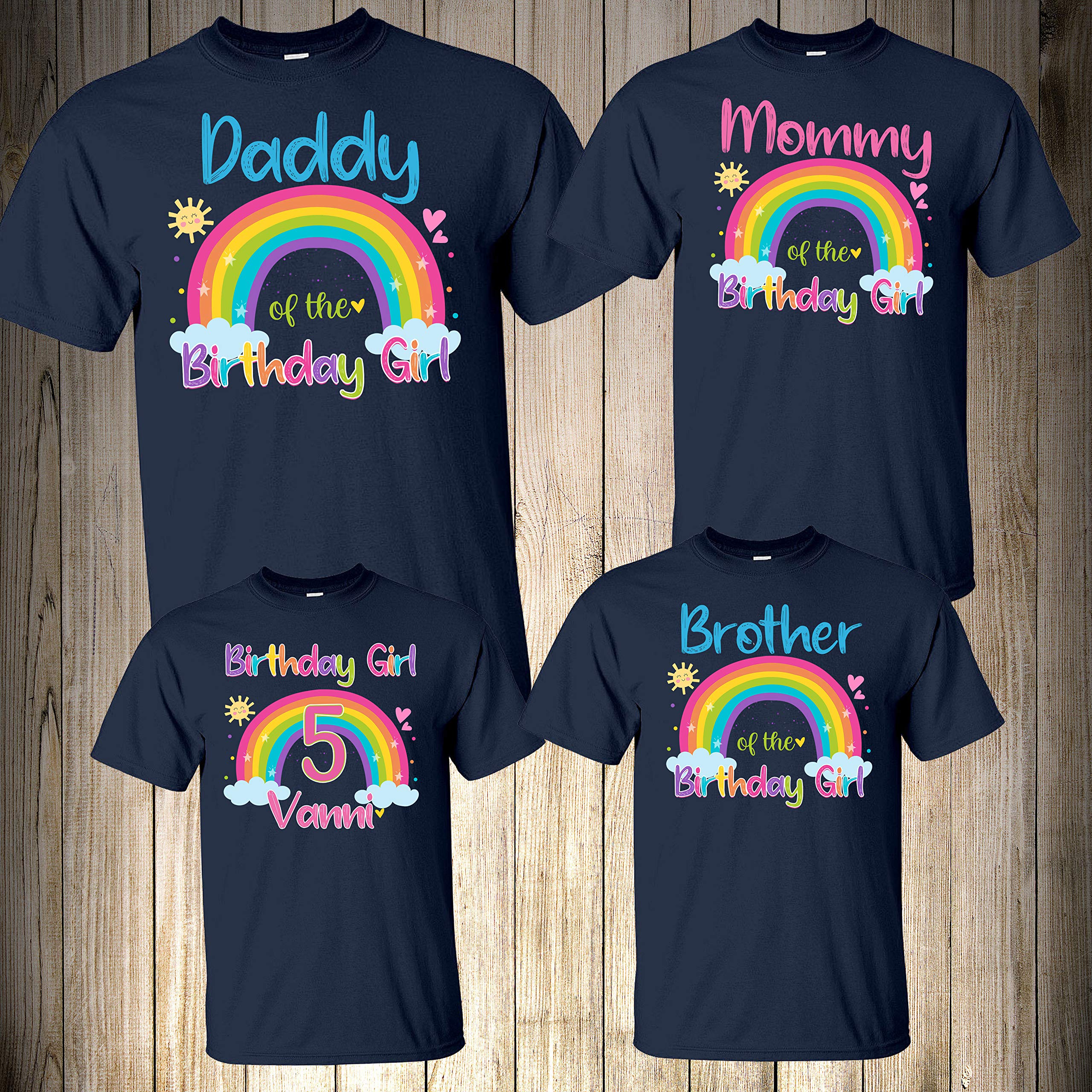 Rainbow Birthday Shirt | Matching Family Birthday Outfits | Personalized Cute Pink Girl's Tee | Perfect for Birthday Parties & Family Photo Shoots