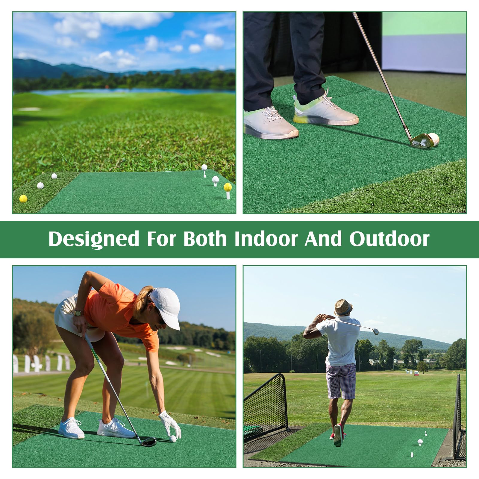 Premium 5x4 ft Golf Hitting Mat Set with Nylon Turf - Thickened Practice Mat Includes 3 Rubber Tees, 6 Golf Balls & 6 Tees - Perfect for Indoor/Outdoor Golf Training, Chipping & Swing Practice - Ideal for Backyard, Garage & Driving Range Use
